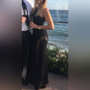 Night Way Elegant Crew Neck Black Lace Backless Gown